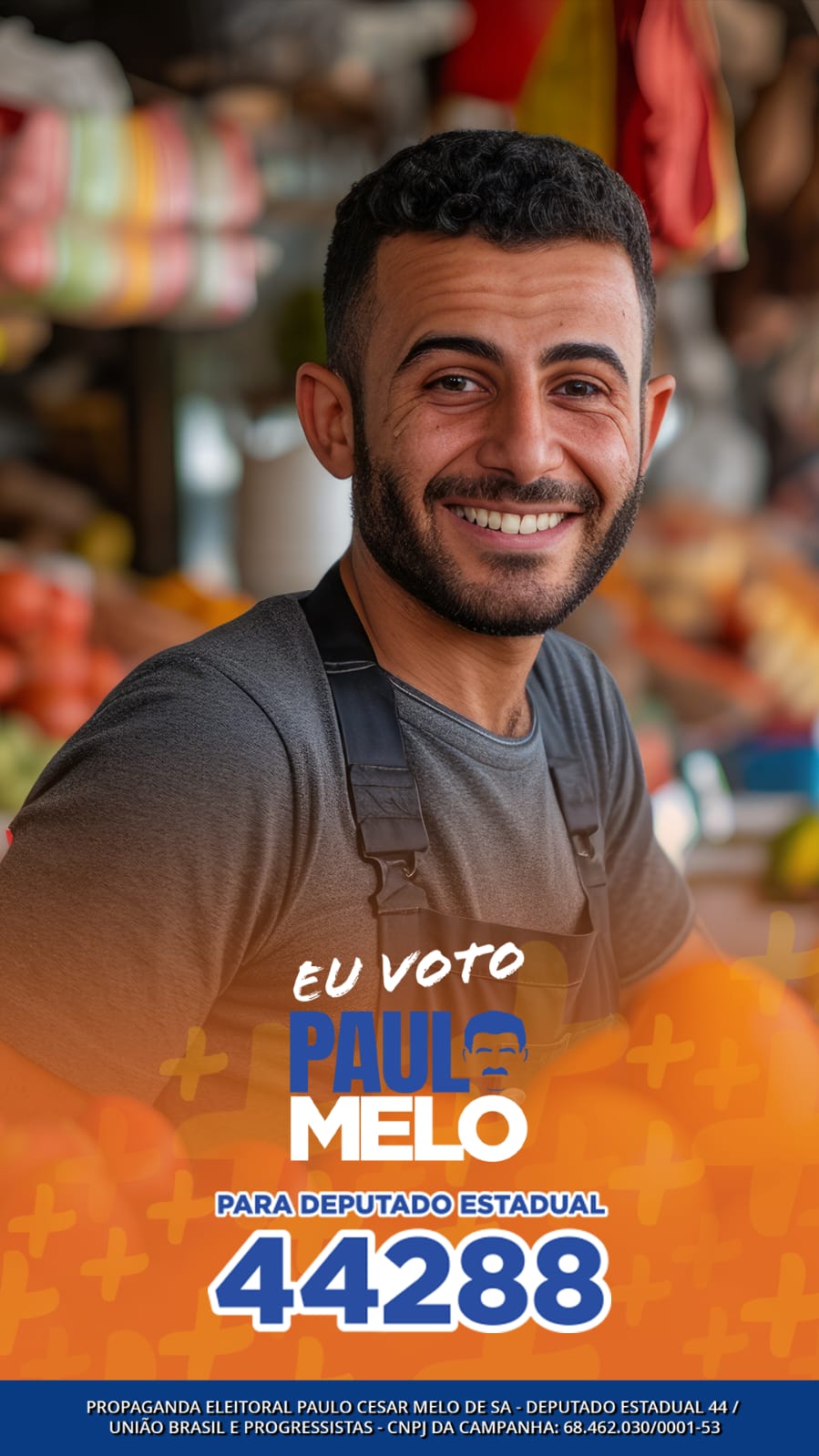 Exemplo real de foto pronta com o template da campanha Paulo Melo
